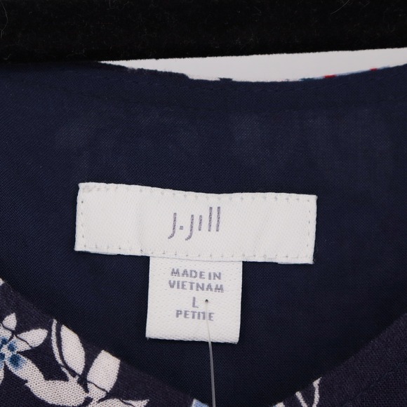 J.Jill Floral Maxi Dress Petite Size LP Blue Crepe Short Sleeve Belt Tie Waist - Picture 6 of 8